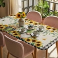 thumbnail image 3 of Sunflower Gnomes Table Cloths for 5 Foot Rectangle Tables, Spring Farmhouse Vintage Daisy Floral Leaf Patio Waterproof Elastic Fitted Tablecloths, Washable Rectangular Table Cover for Camping, 3 of 8