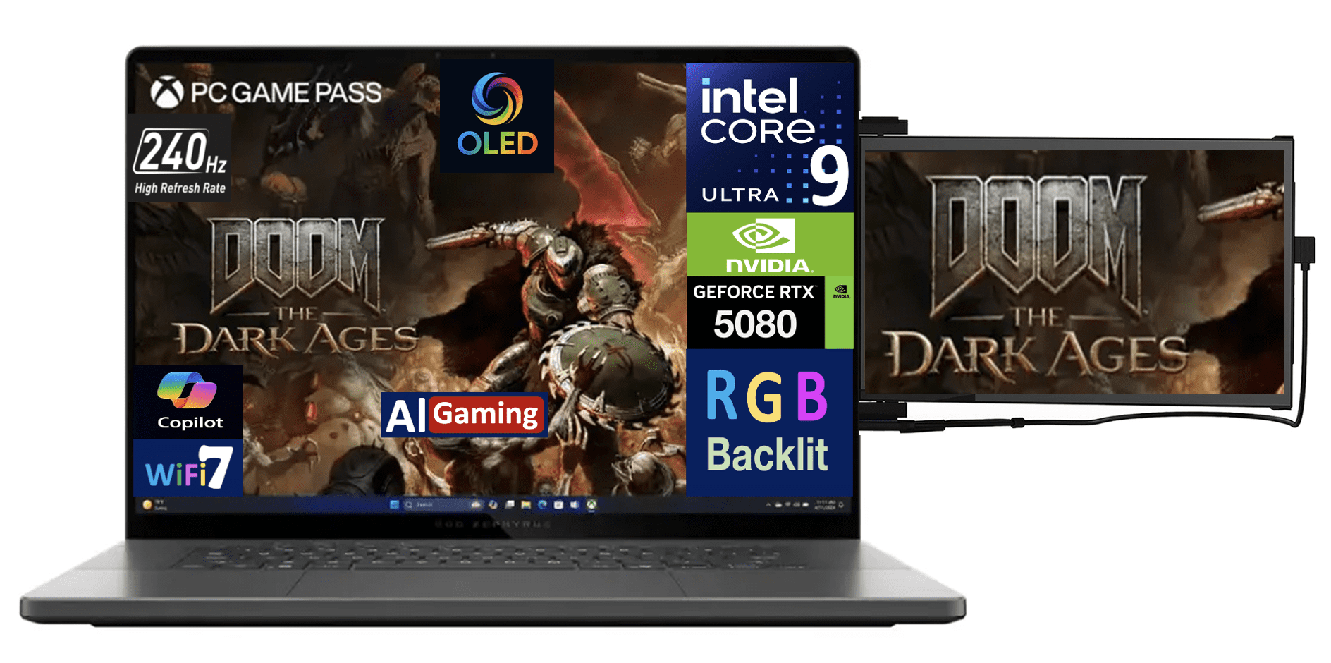 ASUS ROG Zephyrus AI Gaming Laptop 16.0in 240Hz OLED WQXGA Display (Intel Ultra 9-285H, NVIDIA GeForce RTX 5080 16GB, 32GB LPDDR5X, 4TB PCIe SSD, RGB KB, Win 11 Home) w/Duex Max DS Monitor
