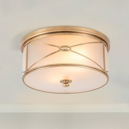 C Cattleya 2-Light Brass Flush Mount with Frosted Glass for Bedroom,Living Room