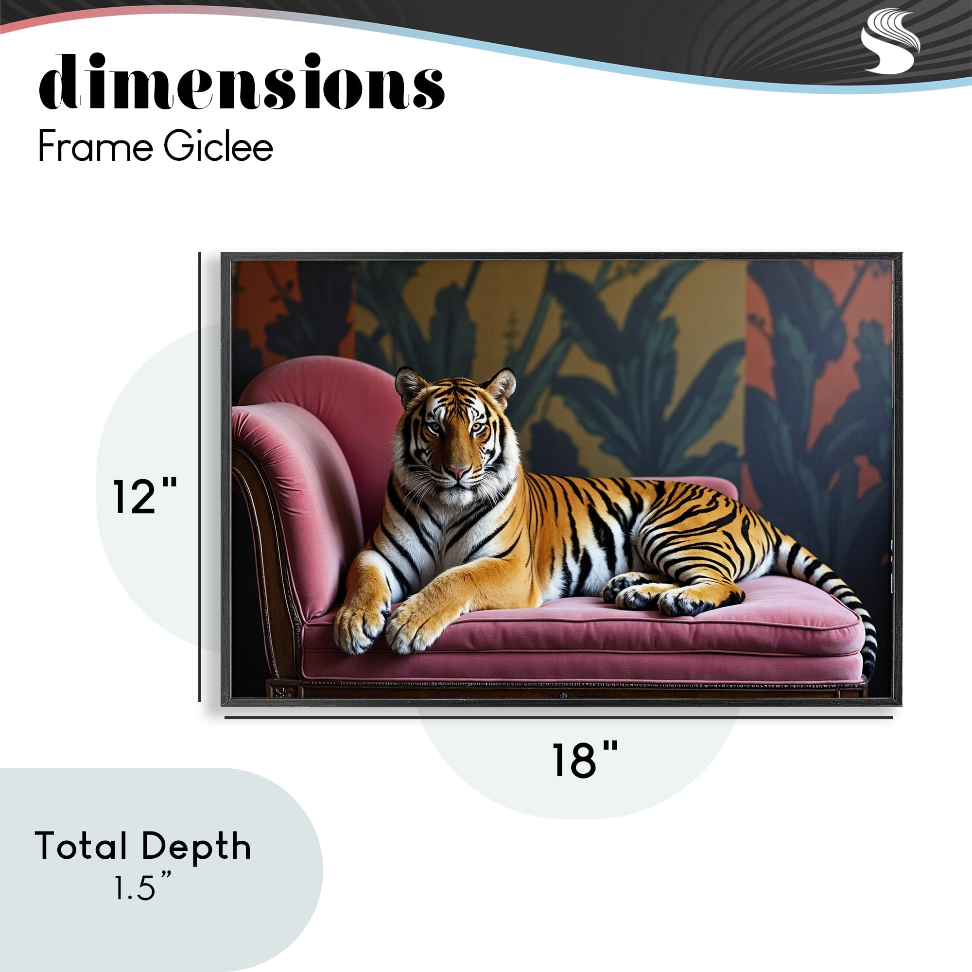 Exotic Tiger Lounging Black Framed Giclee Art, design by Lettered and Lined