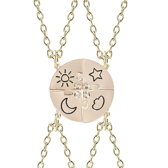 DESIGNICE 4 Pcs Puzzle Best Friend Friendship Necklaces Set with Inlaid Rhinestones, Sun, Moon, Cloud and Star, Sewing, Best Friend Pendant, Trendy Jewelry, Gift