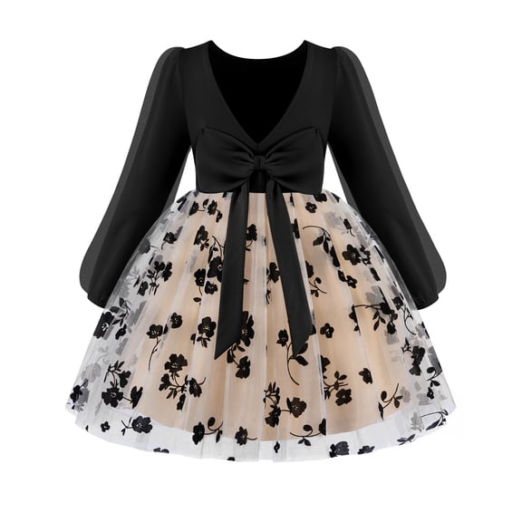Arshiner Toddler Girls V Back Tutu Dress Tulle Puff Long Sleeve Wedding Birthday Party Fall Toddlers Dresses