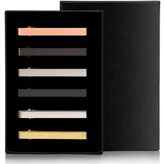 Tie Clips for Men 6 PCs, Elegant Metal Necktie Tie Bar Pinch Clasp for Wedding Anniversary, Business, Meeting, and Daily Life.