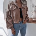 thumbnail image 3 of SWSMCLT Women's Long Sleeve Jacket Winter Coat Spring Thick Top Snow Crop Vintage Corduroy Soft Fall Button Khaki Medium, 3 of 5