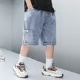 thumbnail image 2 of Mercatoo Girls Baggy 𝐁ermuda Denim Shorts Loose Elastic Waist Wide Leg Jean Shorts Kid Boy Girl Summer Casual Pocket Washed Jorts, 2 of 8