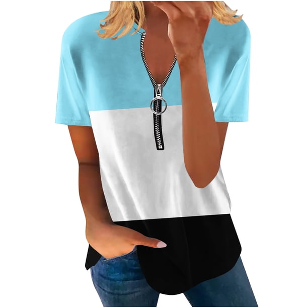 Blusa informal con cuello en V y manga corta con estampado de verano para mujer con estilo OAVQHLG3B Store lin121212