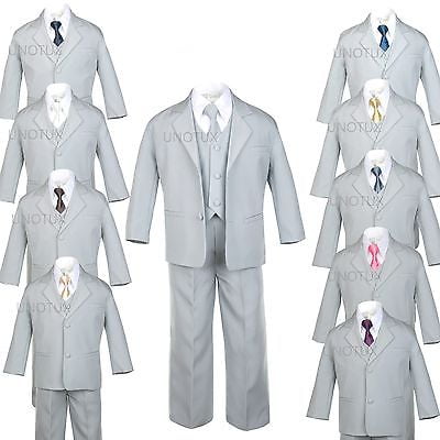 

6pc Baby TODDLER KID TEEN WEDDING PROM PARTY FORMAL TUXEDO BOY SUIT GRAY sz S-20