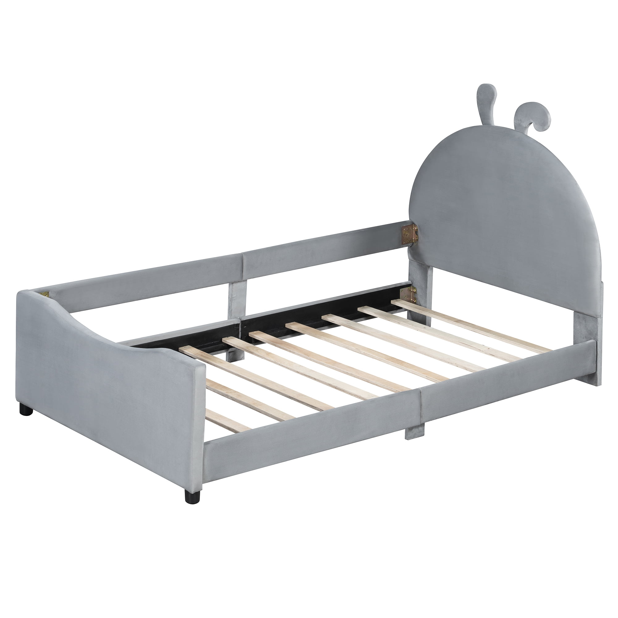 Aukfa Twin Size Upholstered Bed with Rabbit Ear Headboard, Daybed Frame for Kids Bedroom, Gray