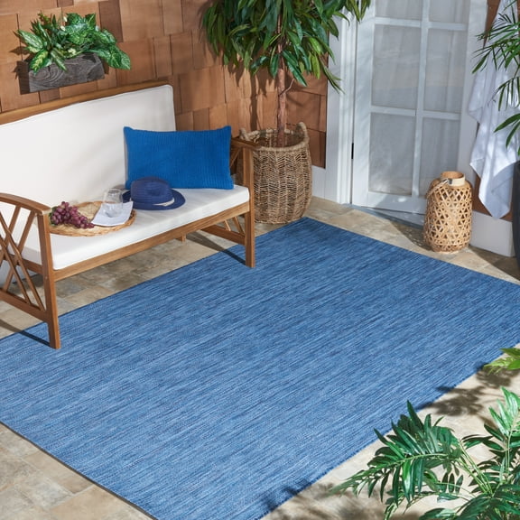 SAFAVIEH Beach House Tayler Solid Indoor/Outdoor Area Rug, Blue, 5'3" x 5'3" Square