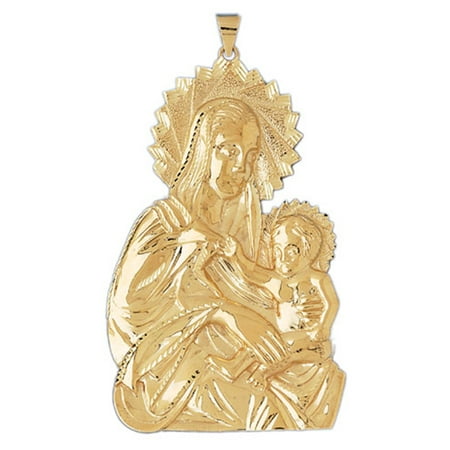 14K Yellow Gold Mother Mary Pendant - 104 mm