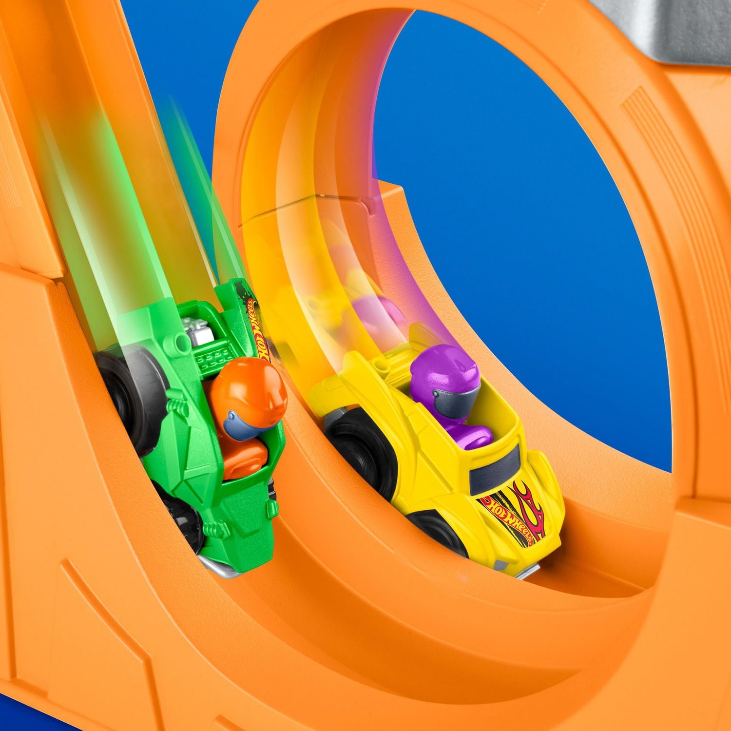 Little People Hot Wheels Circuit Cascades Spirales, 2 véhicules Âges 1 1/2 - 5Y