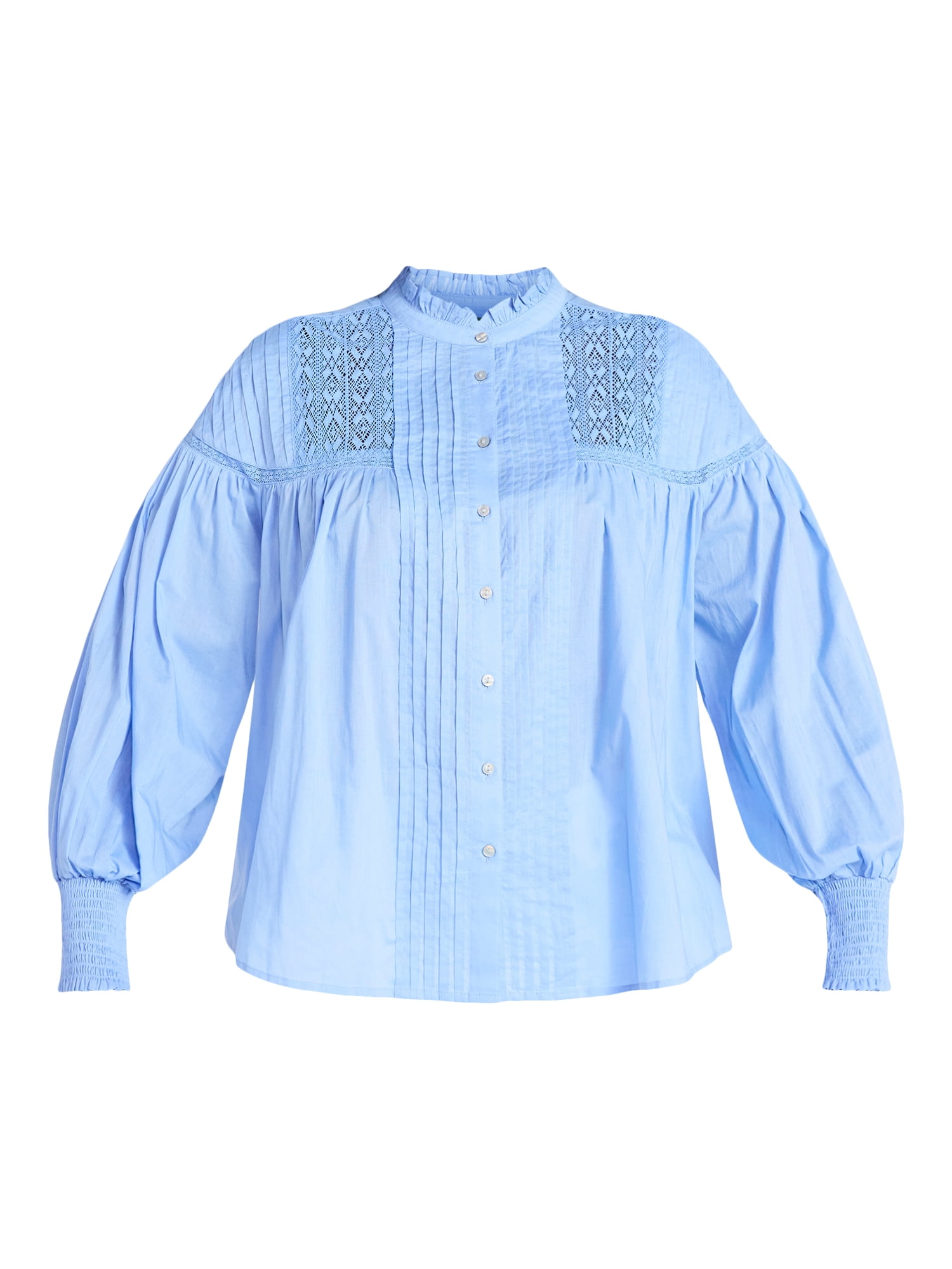 Terra & Sky Women's Plus Size Lace Inset Blouse with Long Sleeves, Sizes 0X-5X