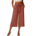 thumbnail image 2 of VV AVEORS Capri Pants For Women Wide Leg Summer Gaucho Capris Pant Palazzo Drawstring Loose Fit Casual Dressy Cropped Trousers With Pockets Light Brown XL, 2 of 6