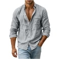 thumbnail image 2 of LEKWK Casual Button Down Shirts for men Long Sleeve Cotton Linen Textured Beach Tops with Chest Pocket Regular Fit Lightweight Summer Vacation Holiday Daily Wear Gray XXL, 2 of 8