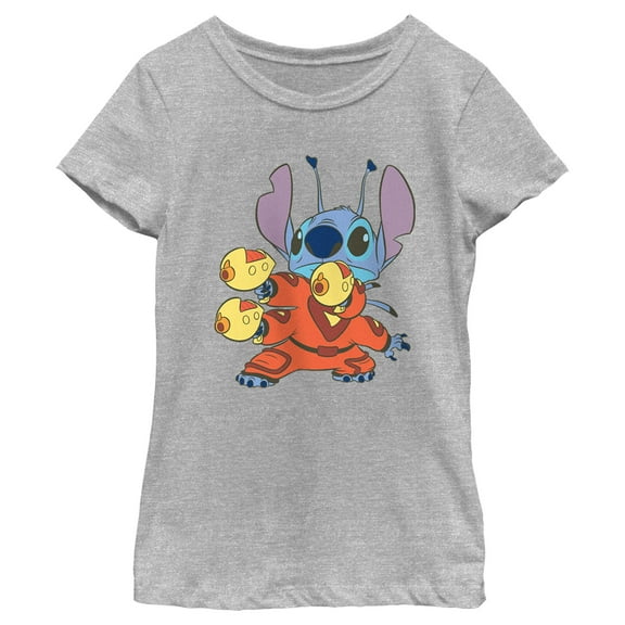 Girl's Lilo & Stitch Blasters Stitch  Graphic Tee Athletic Heather Medium