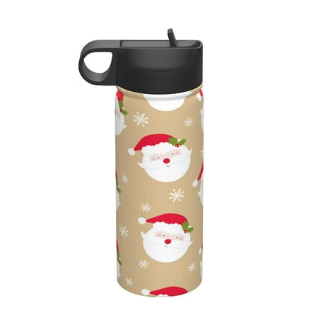 

18 Oz Insulated Sports Bottle Outdoor Sports Gym Handheld Portable Casual Stainless Steel Water Bottle Straw With Lid Christmas Pattern Cute Santa Head