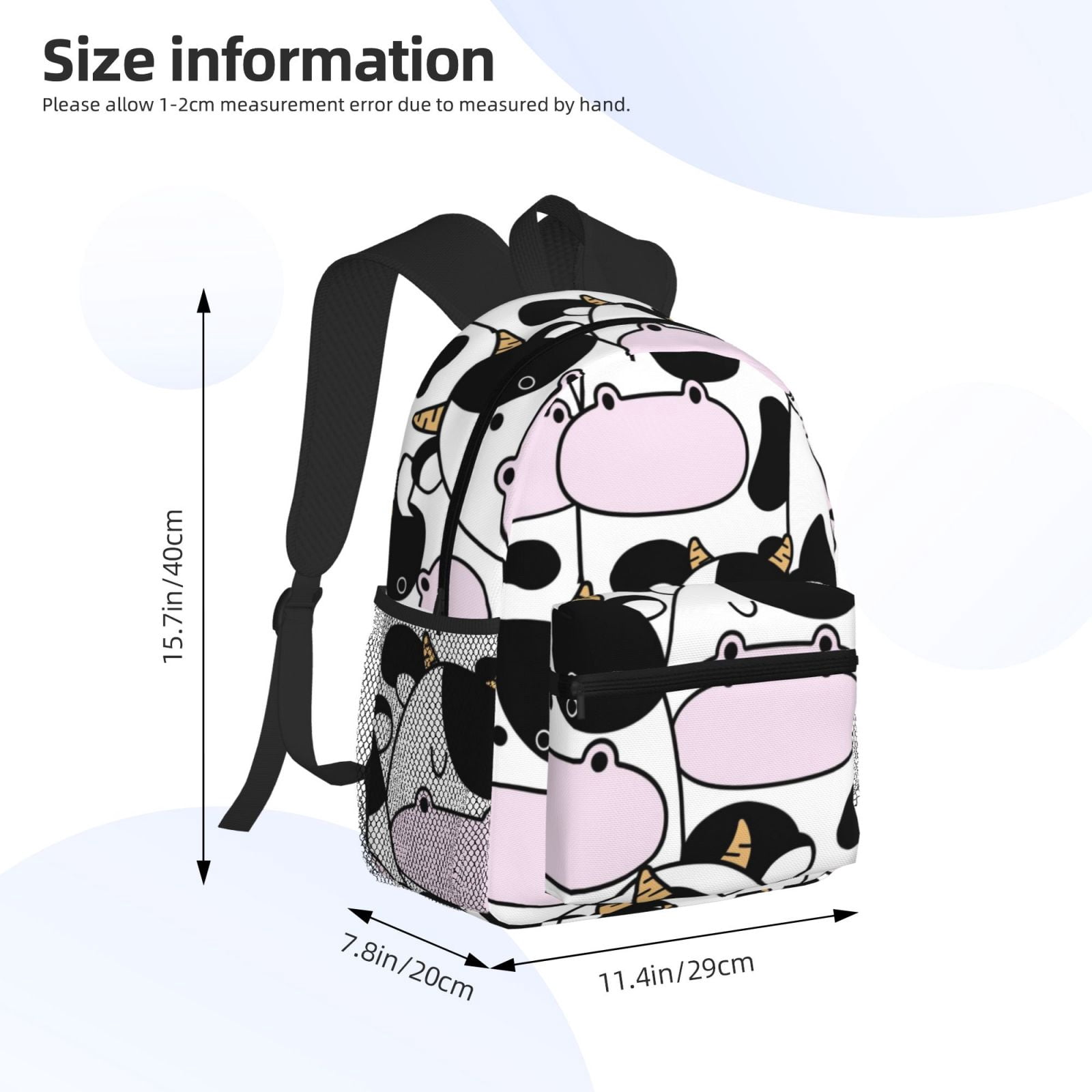 Vsdgher Cute Animal with Cow Print Unisex Large Capacity Bookbag Schoolbag Casual Daypack for High School/College/Teens/Travel/Work
