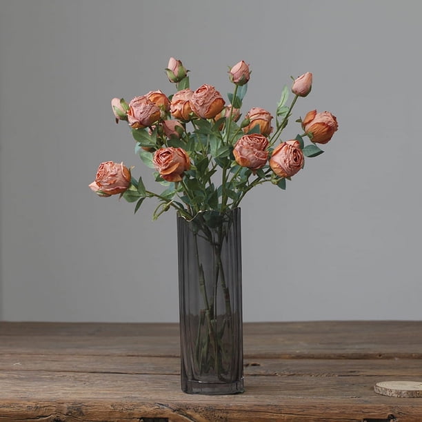 Nvzi rosas artificiales de tallo largo, rosas de seda falsas para ramo de boda, centro de mesa, decoración del hogar (naranja y rojo)