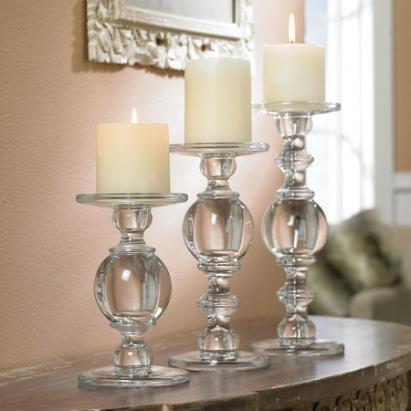 Candlestick Set - Solid Glass Baluster Pillar Candlesticks - Set of 3