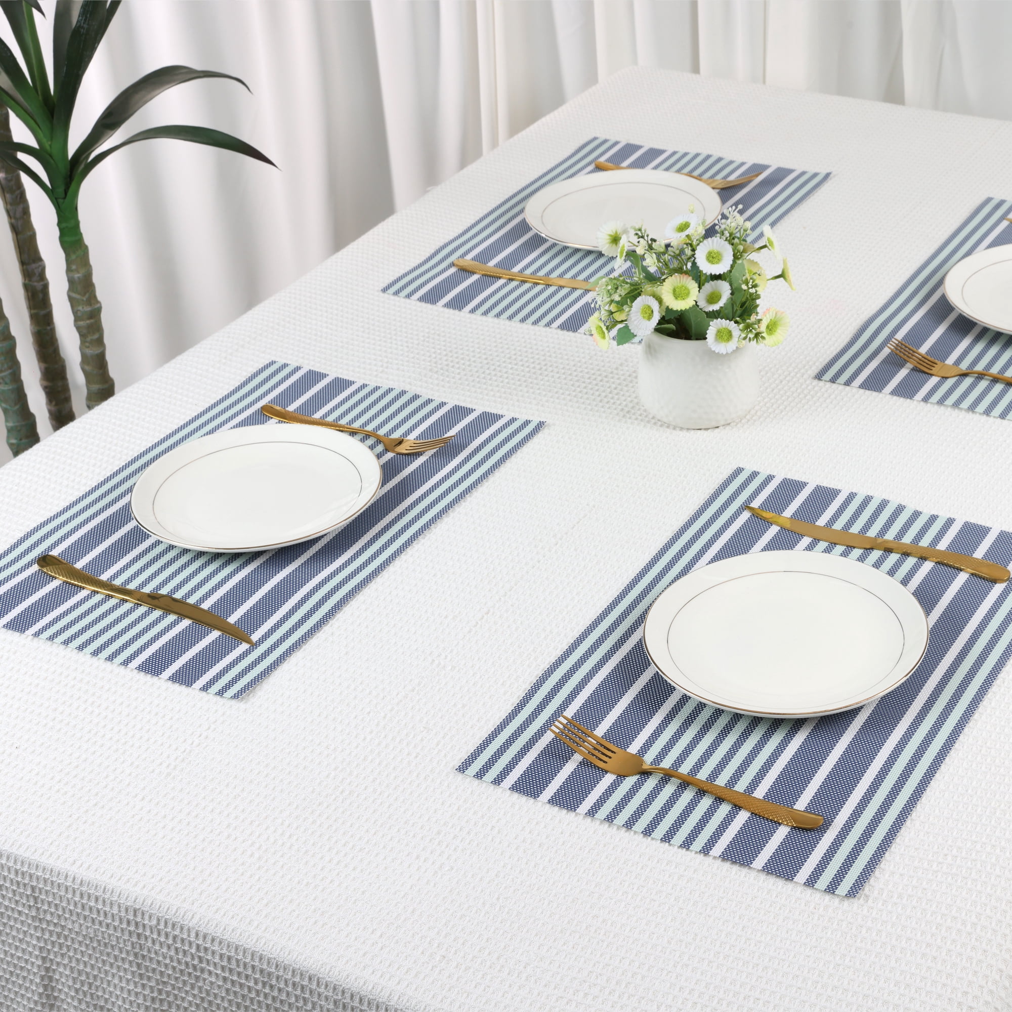 Unique Bargains Place Mat Set of 8 Placemats for Kitchen Table Decor Blue