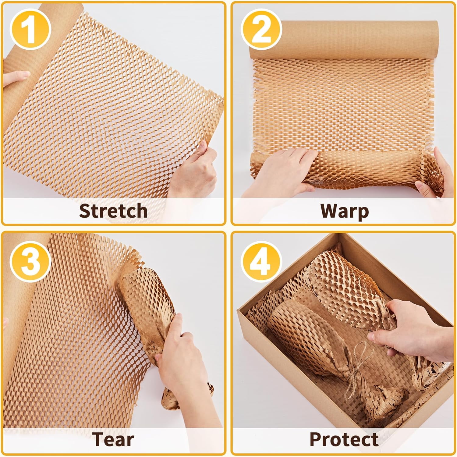 Honeycomb Packing Paper, 15"x 164' Bubble Packing Wrap for Packing Shipping Moving Bubble Packing Paper Wrapping Roll Recyclable Moving Supplies With 20 Fragile Sticker Labels