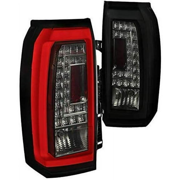 LED Light Bar Rear Tail Lights Brake Lamp Gloss Black Housing Smoke Lens Made For And Compatible With 2015 - 2018 Chevrolet Chevy Tahoe Suburban 15 16 17 18
