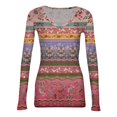 thumbnail image 6 of Women's Winter Slim-Fit Base Layer T-Shirt Fashionable Retro Floral Print V-Neck Pullover Long-Sleeved Top for Everyday Fashion and Comfort,Pink,S, 6 of 6