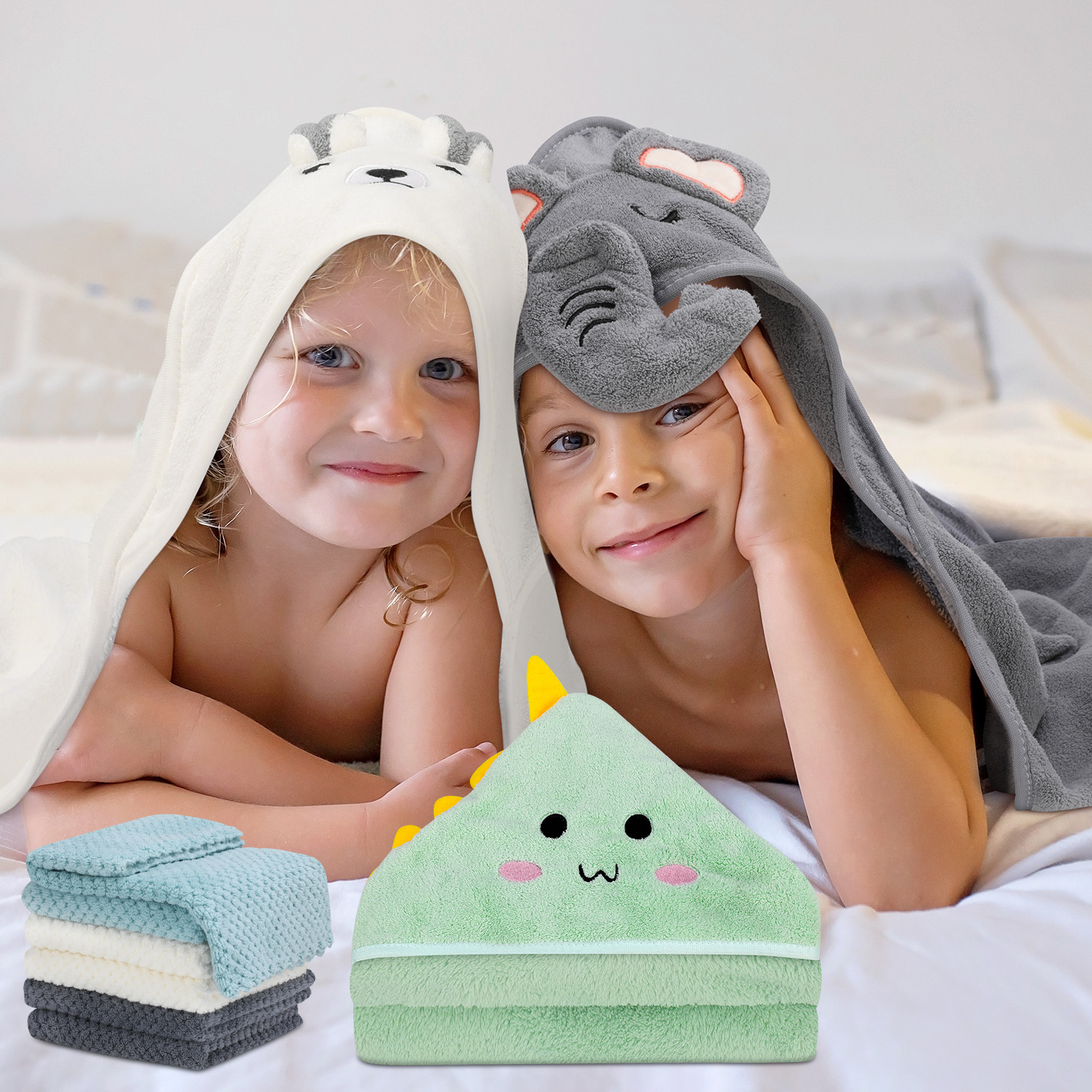 Kaboer Baby Hooded Towels & Washcloth Set, 9 Pieces photo 6