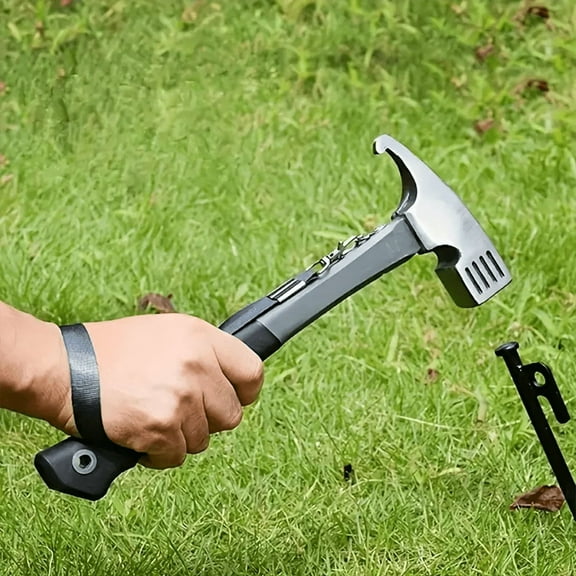 QIFEI Heavy-Duty Iron Camping Hammer with Tent Stake Remover, Comfort Grip Handle, Secure Carrying Strap, Durable Carbon Steel Head for Outdoor Adventures - Uncharged, No Battery Required,