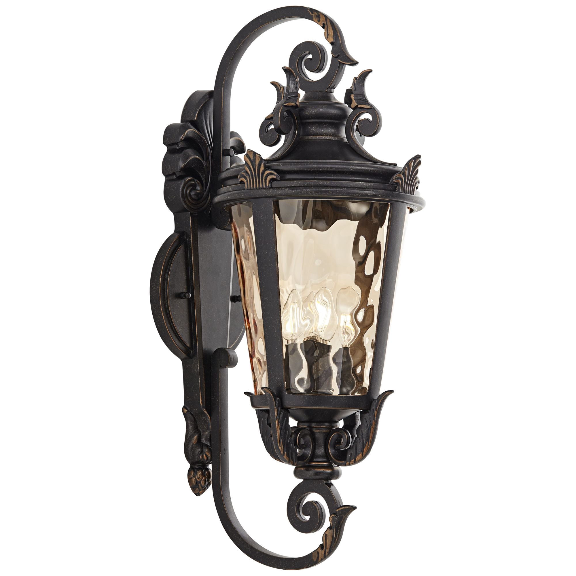 John Timberland Casa Marseille Vintage Rustic Outdoor Wall Light Fixture Veranda Bronze Ornate Scroll 31" Champagne Hammered Glass for Post Exterior