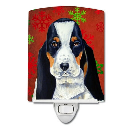 

Caroline s Treasures LH9329CNL Basset Hound Red and Green Snowflakes Holiday Christmas Ceramic Night Light 6x4x3