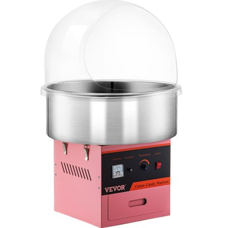 VEVORbrand Commercial Cotton Candy Machine with Bubble Cover Shield Electric Candy Floss Maker 20.5 inch 1030W for Various Parties