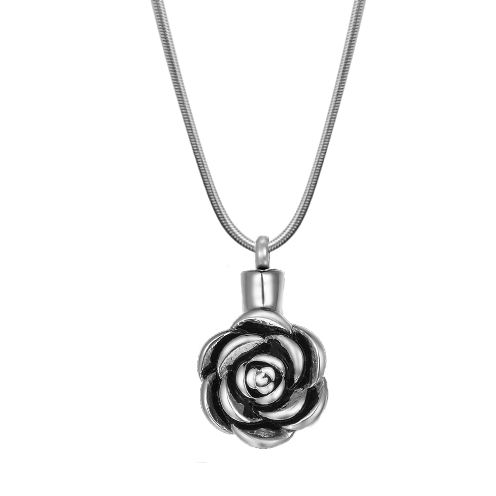 kliy Urn Pendant Necklace Cremation Ashes Cremation Necklace Silver Lotus Hold Rose Gold Mini Urn Stainless Steel Cremation Jewelry Pendant Necklace For Ashes-Necklace