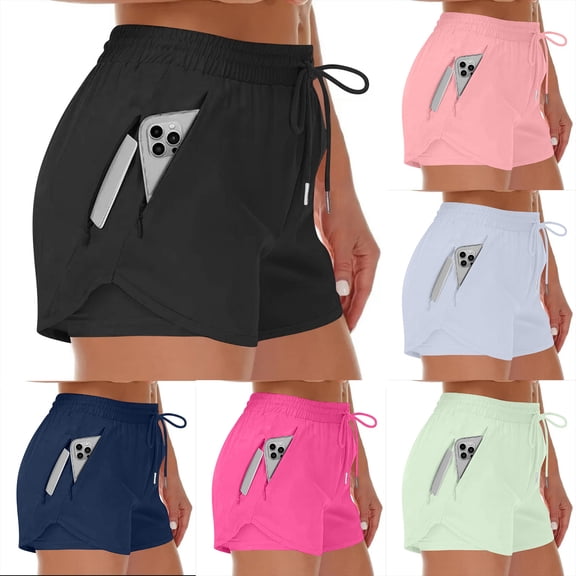 Women's Running Shorts with Liner 3 Zipper Pockets Elastic Workout Athletic Gym Yoga Shorts, S