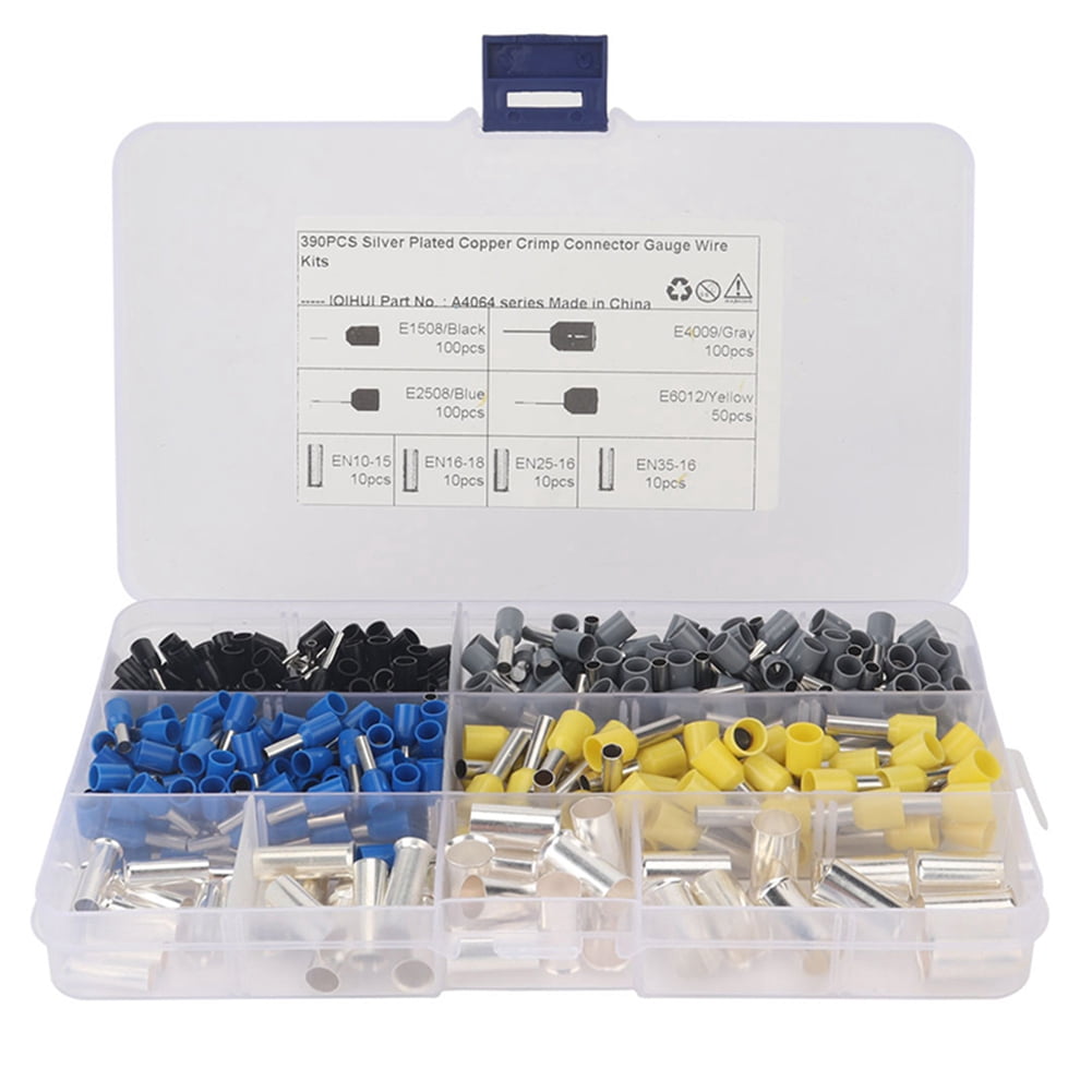390Pcs AWG (2 4 6 8 10 12 14 16) Wire Ferrules Kits Crimp Terminal Connector Sleeves Crimping Tool