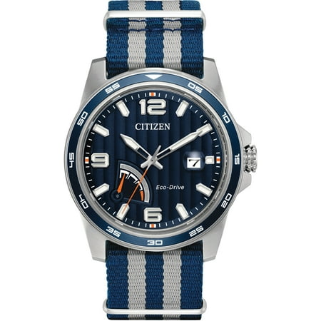 - Citizen AW7038-04L Men's Eco Drive PRT Power Reserve Slip-Thru Nylon Strap Watch