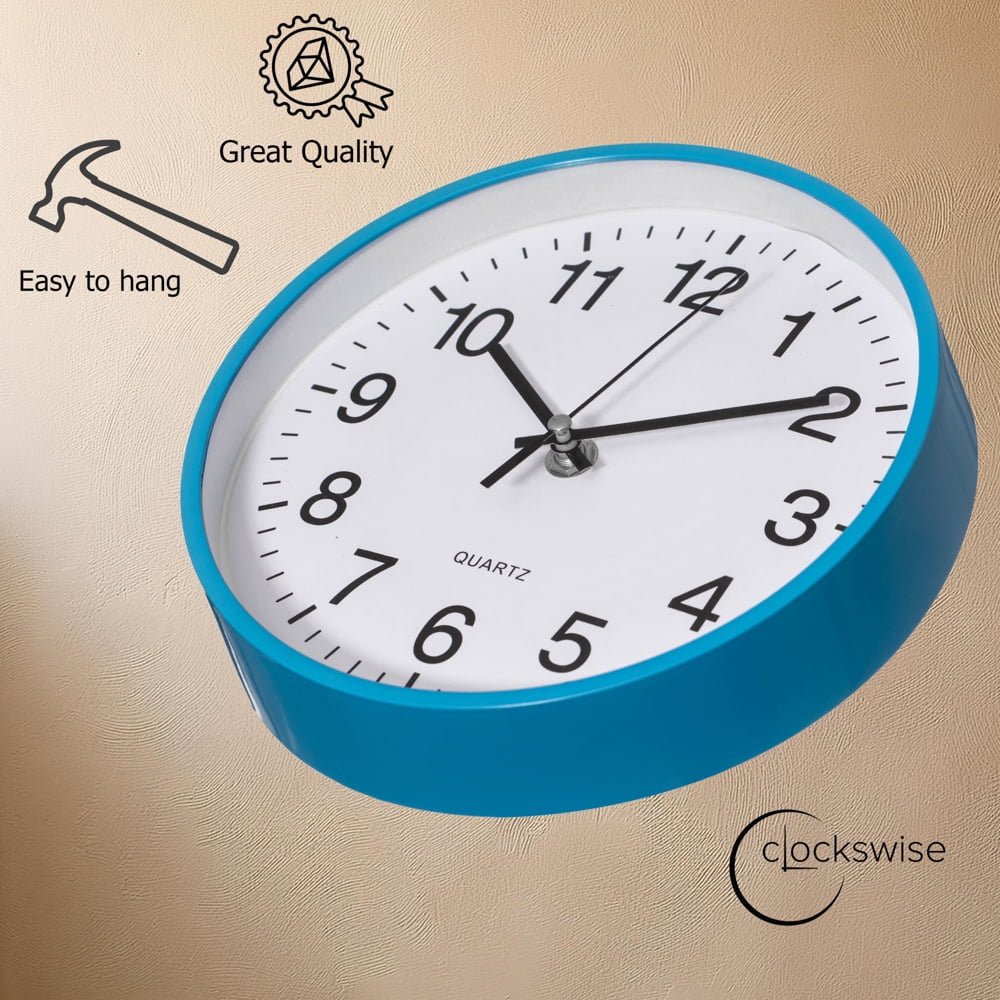 Clockswise Blue 14-In Analog Clock – Silent, Non-Ticking for Wall - Battery-Operated Perfect for Home Office, Farmhouse Kitchen, Entryways, Dining Rooms and Bedroom Decor, School and Bathroom Clock