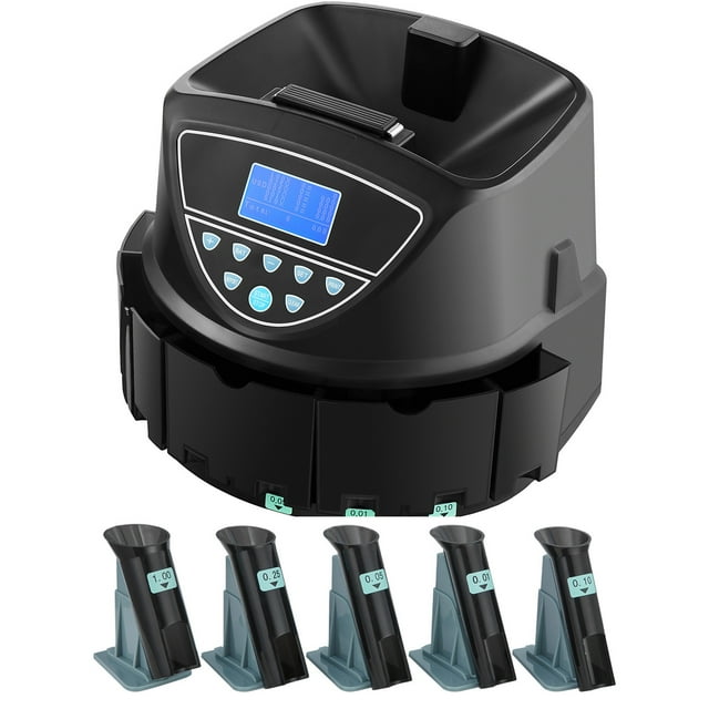KFFKFF USD Coin Sorter, Coin Counter Machine for 5 Kinds of USD Coins, Coin Sorter and Wrapper Machine Holds up to 2000 Coins, Screen Display Coin Storage