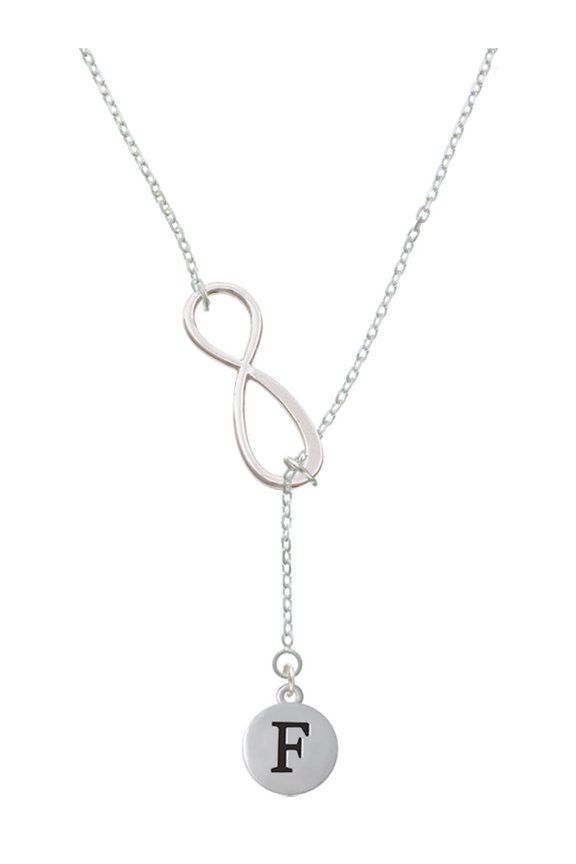 Silvertone Capital Letter - F - Pebble Disc - Silver tone Elegant Infinity Lariat Necklace