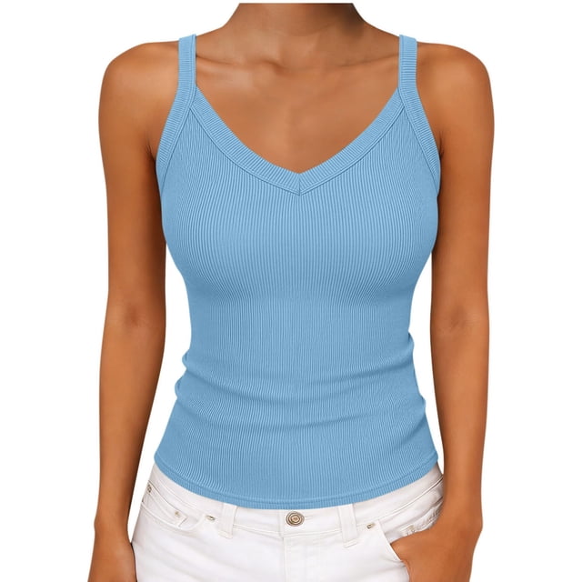 Besolor Tank Tops for Womens Summer V Neck Sleeveless Ribbed Knit Basic Tees Slim Fitted Cami Shirts Going out Top