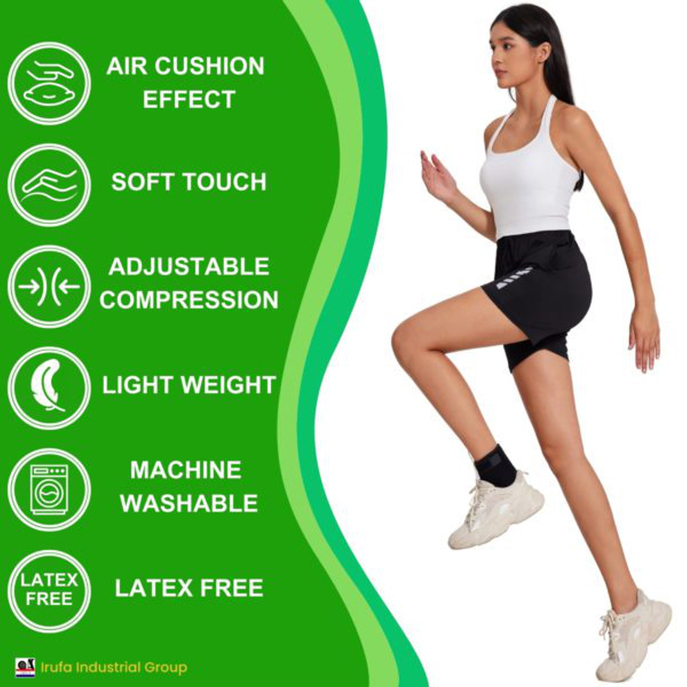 Irufa 3D Breathable Ankle Brace, Latex-Free, Air Cushion, Black, Regular, 1 Count