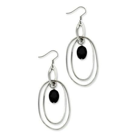 Stainless Steel Multiple Circles Black Glass Drop Dangle Chandelier Stainless Steel Multiple Circles Black Glass Drop Dangle Chandelier Earrings