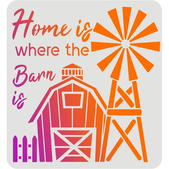 1pc Home Is Where The Barn Is Stencil 30x30cm Cow Farmhouse Decoration Drawing Stencil Reusable Farmhouse Stencil for Painting on Wood Fabric Paper Wall