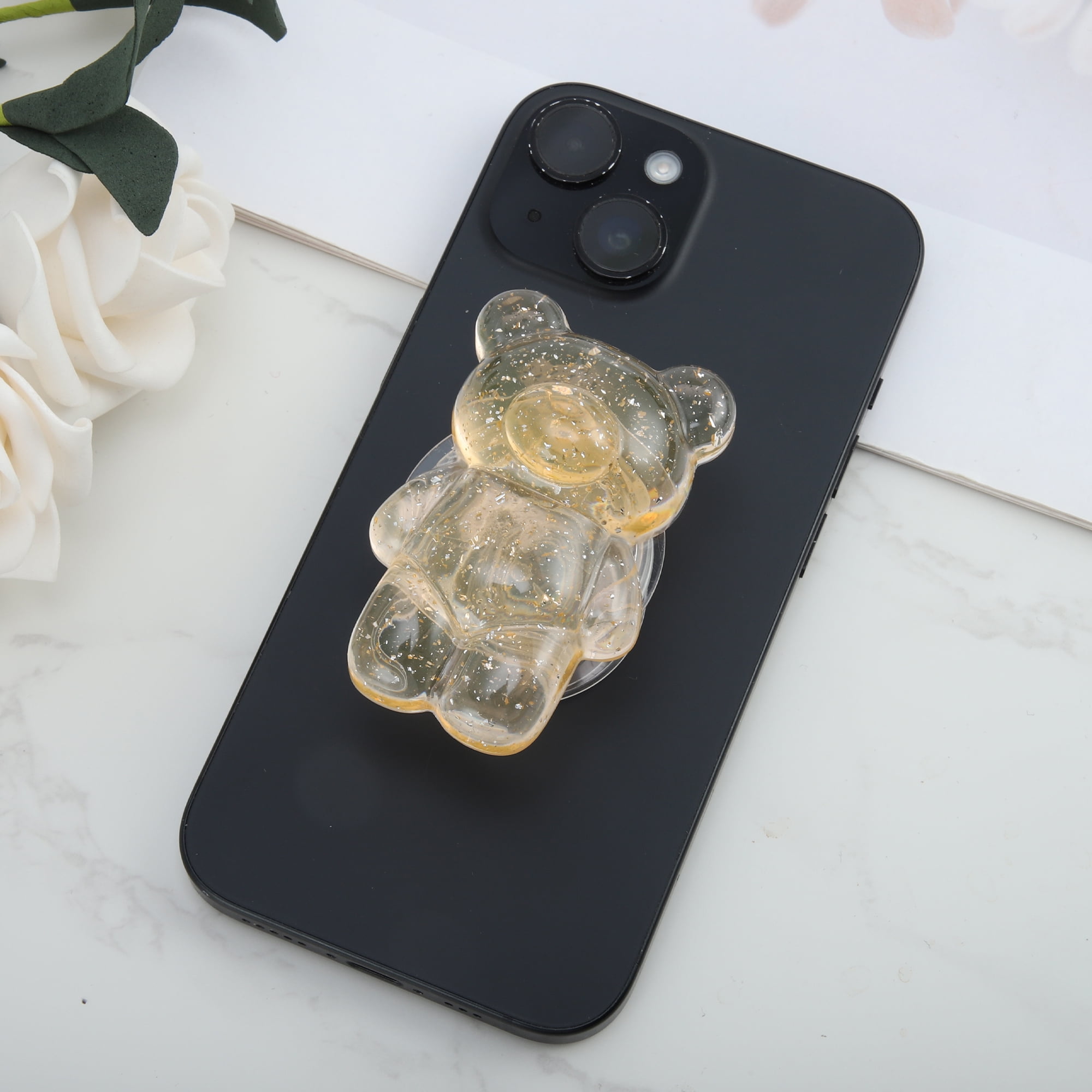 Unique Bargains Bear Silver Foil Phone Grip 1 Pc Orange