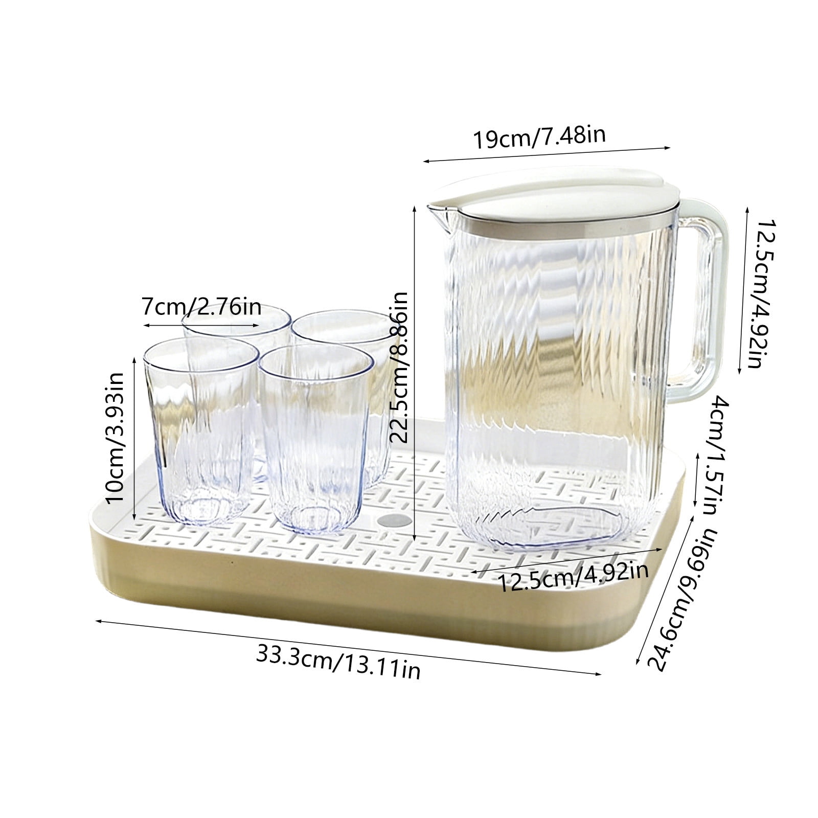 2000ML Large Capacity Cold Water Pitcher and Cup Tray Set Plastic Teapot and Fruit Tea Set Clear Beverage Jug with Drinking Utensils for Iced Tea Lemonade Party Barbecue Home Office