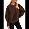 thumbnail image 2 of Sudadera Informal de Cuello Redondo para Mujer, -Otoño 2025, Larga, Abertura Lateral, Sudadera para Hacer Ejercicio. Color Café S, 2 of 9