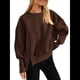thumbnail image 2 of Sudadera Informal de Cuello Redondo para Mujer, -Otoño 2025, Larga, Abertura Lateral, Sudadera para Hacer Ejercicio. Color Café XL, 2 of 9