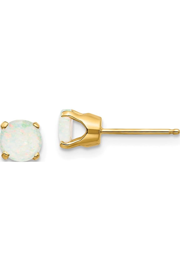 14K Yellow Gold 5mm Opal Earrings - October (5 X 5) Made In India xbe70