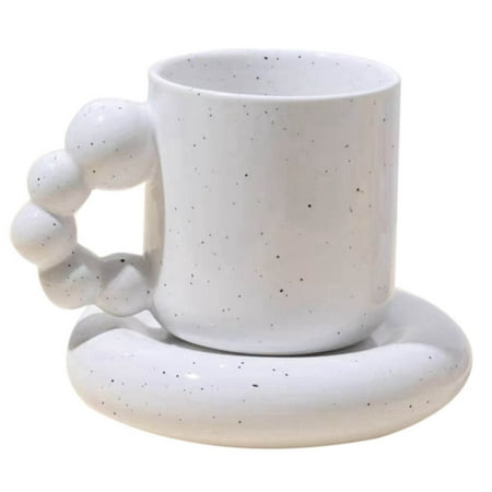 

Growment Fashion Ceramic Creative Coffee Cup with Tray Nordic Home Decor Handmade Art Tea Mug Tray Personalized Gifts White