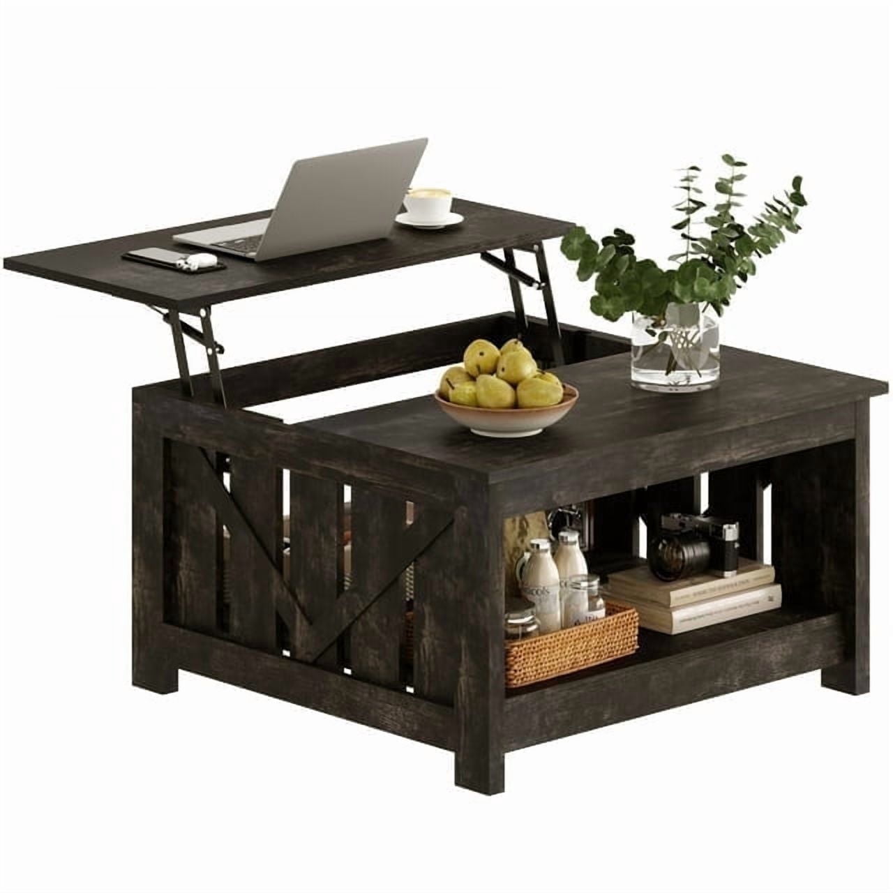 GUNAITO Lift Top Coffee Table with Storage Cabinet and 2 Compartments for Living Room, Black , 31.5''Hx31.5''W in
